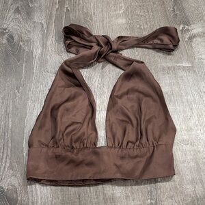 Garage Size S Brown Halter Bra Top